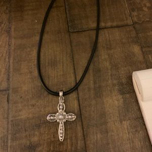 Silpada cross pendent on leather necklace